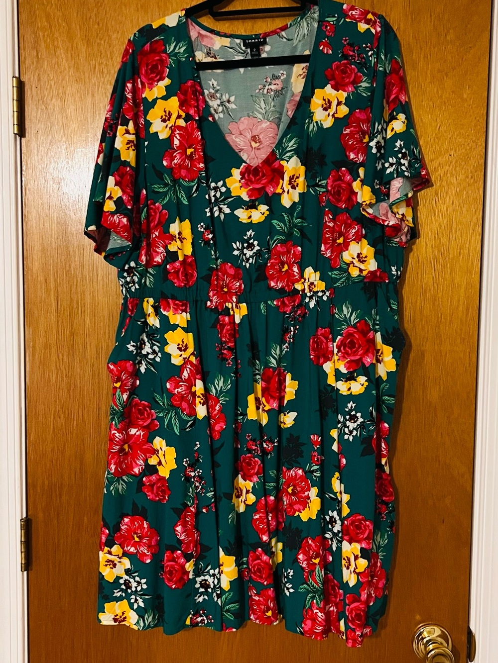 torrid Teal Floral Midi Dress with Red & Yellow Blooms